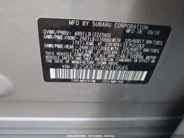 JF2SKACC7KH419645 Subaru Forester