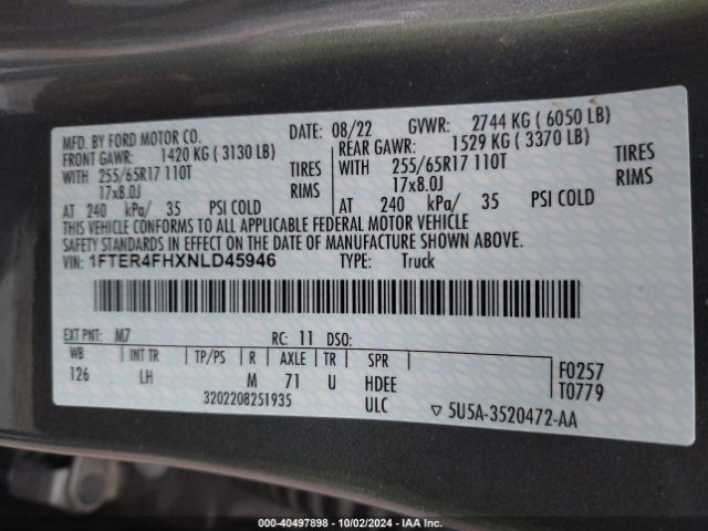 1FTER4FHXNLD45946 Ford Ranger Xlt