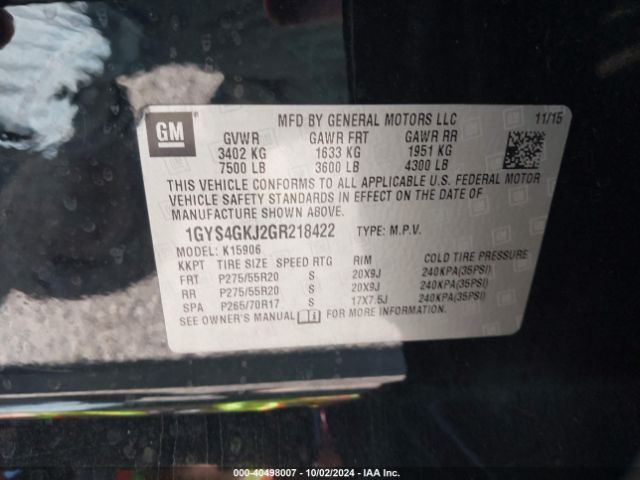 1GYS4GKJ2GR218422 Cadillac Escalade Esv Standard