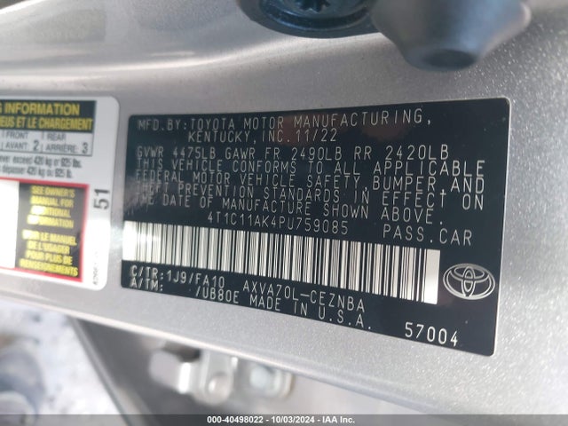 Toyota CAMRY LE 2023 4T1C11AK4PU759085 Image 9