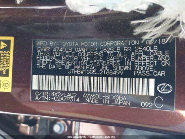 JTHBW1GG5J2188499 Lexus ES 300H