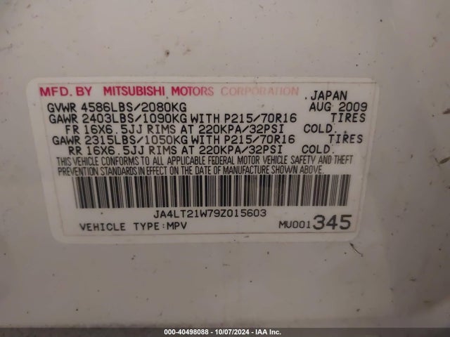 2009 MITSUBISHI OUTLANDER JA4LT21W79Z015603 Photo 8