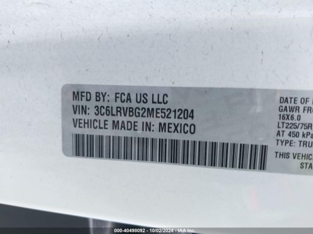3C6LRVBG2ME521204 RAM Promaster 1500 136 Wb