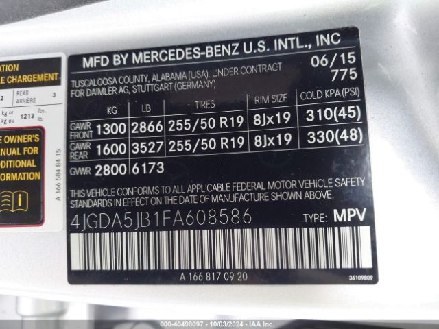 4JGDA5JB1FA608586 Mercedes-Benz ML 350
