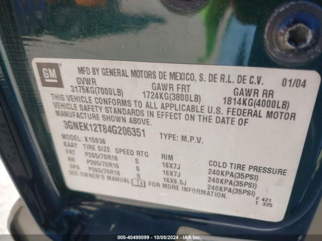 2004 CHEVROLET AVALANCHE 1500 3GNEK12T84G206351 Photo 8