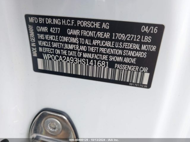 WP0CA2A93HS141681 Porsche 911 CARRERA