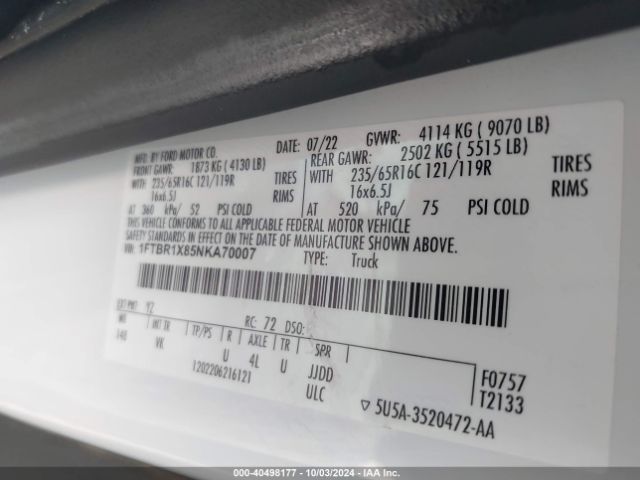 1FTBR1X85NKA70007 Ford Transit-250 Cargo Van