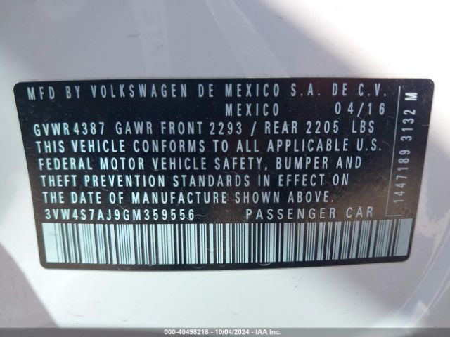 3VW4S7AJ9GM359556 Volkswagen Jetta 2.0t Gli Sel
