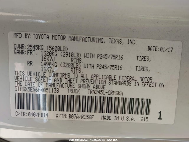5TFSX5EN6HX051138 Toyota Tacoma Sr