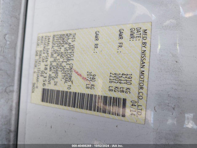 Nissan Altima 2.5 S 2014 1N4AL3AP5EN382356 Image 9