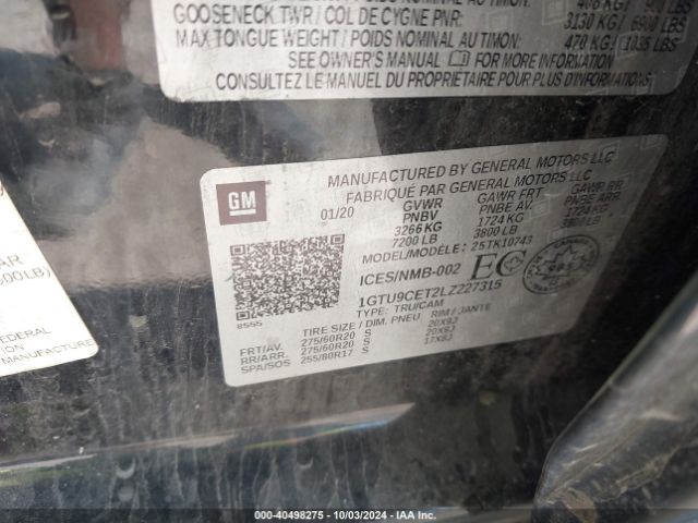 1GTU9CET2LZ227315 GMC Sierra 1500 4wd  Short Box Elevation/4wd  Standard Box Elevation