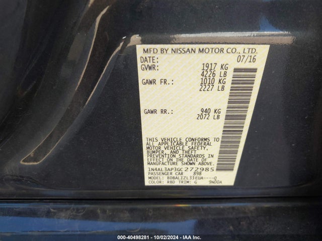 Nissan Altima 2.5 Sv 2016 1N4AL3AP3GC272985 Image 9