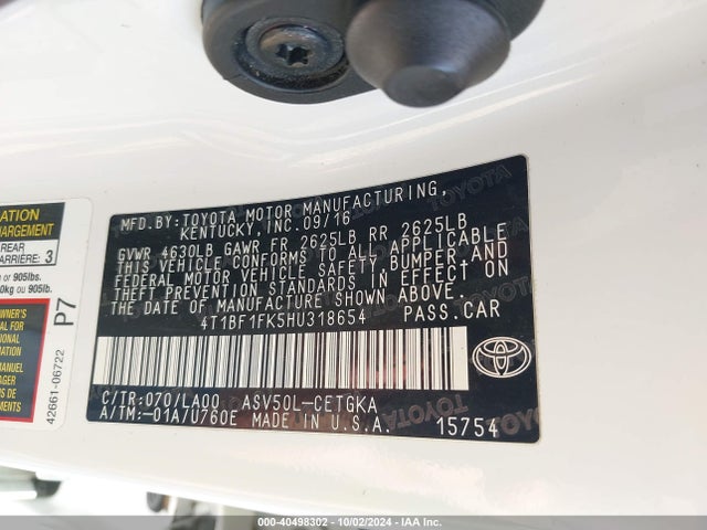 Toyota CAMRY XLE 2017 4T1BF1FK5HU318654 Image 9