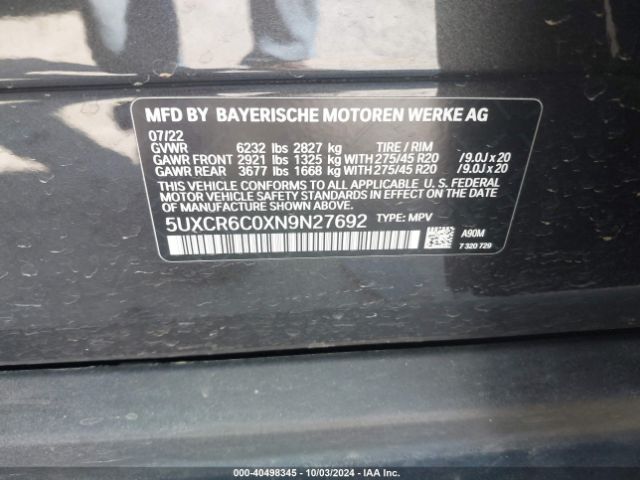 5UXCR6C0XN9N27692 BMW X5 Xdrive40i