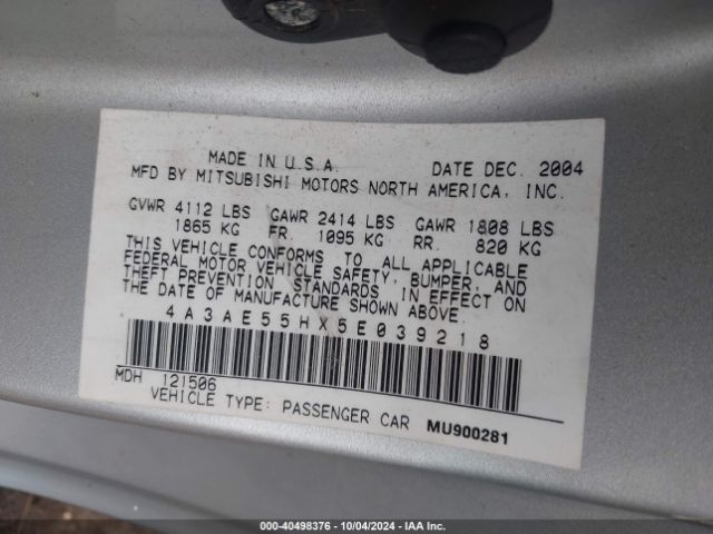 2005 MITSUBISHI ECLIPSE SPYDER 4A3AE55HX5E039218 Photo 8