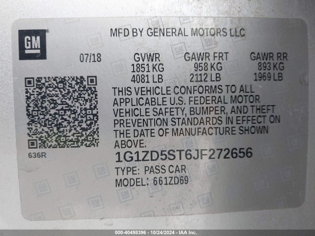 Chevrolet MALIBU LT 2018 1G1ZD5ST6JF272656 Image 9