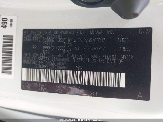 5TDJRKEC0RS186867 Toyota SIENNA XLE