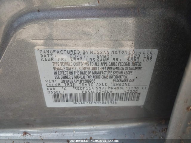 Nissan SENTRA SV 2017 3N1AB7AP4HY289956 Image 9