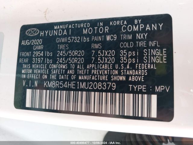 KM8R54HE1MU208379 Hyundai Palisade Limited