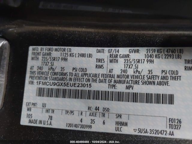1FMCU9GX5EUE23015 Ford ESCAPE SE