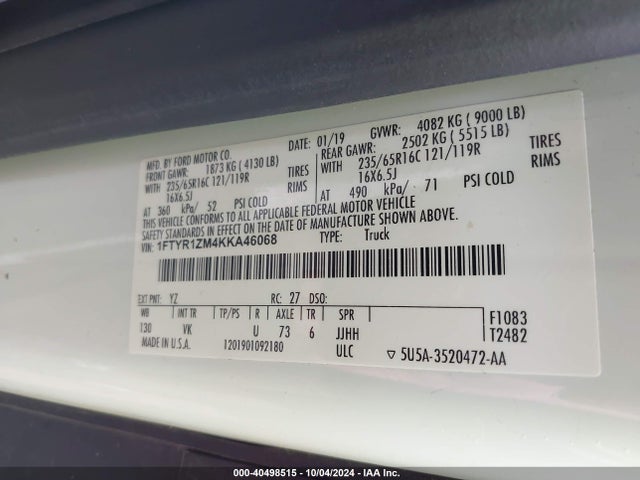 Ford Transit-250 2019 1FTYR1ZM4KKA46068 Image 9