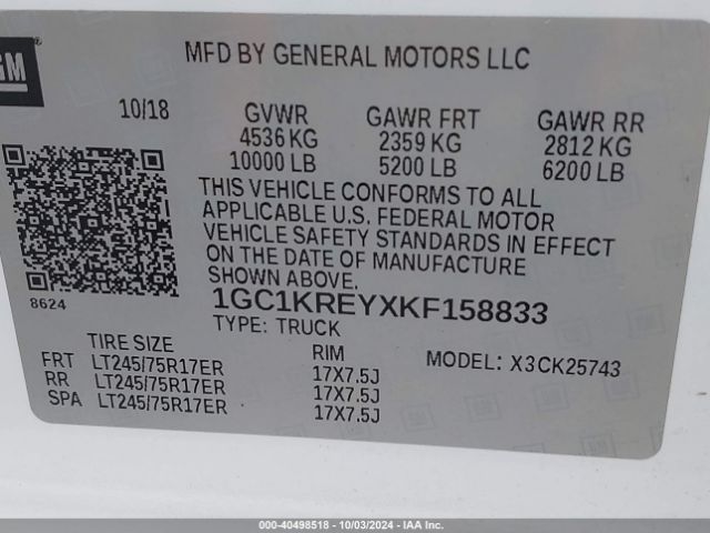 1GC1KREYXKF158833 Chevrolet Silverado 2500hd Wt
