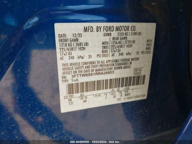 3FTTW8S91RRA26853 Ford Maverick Lariat