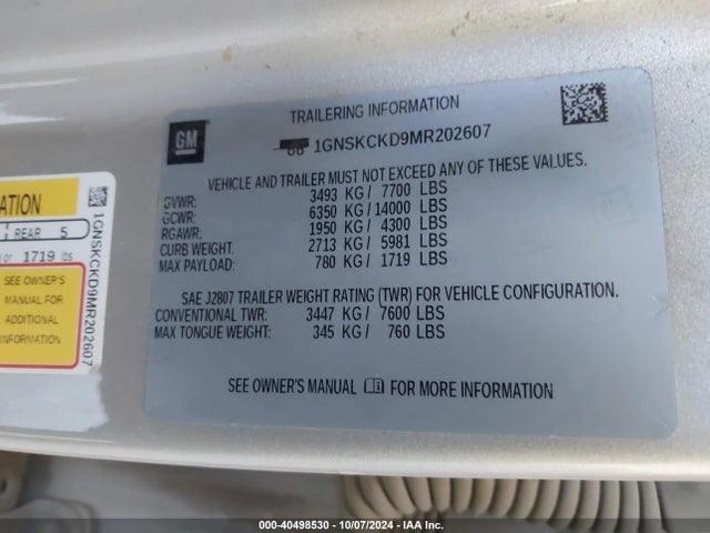 Chevrolet Suburban 4wd Lt 2021 1GNSKCKD9MR202607 Image 9