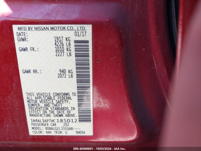 1N4AL3AP7HC185012 Nissan Altima 2.5 S