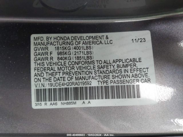 19UDE4H20RA019592 Acura Integra