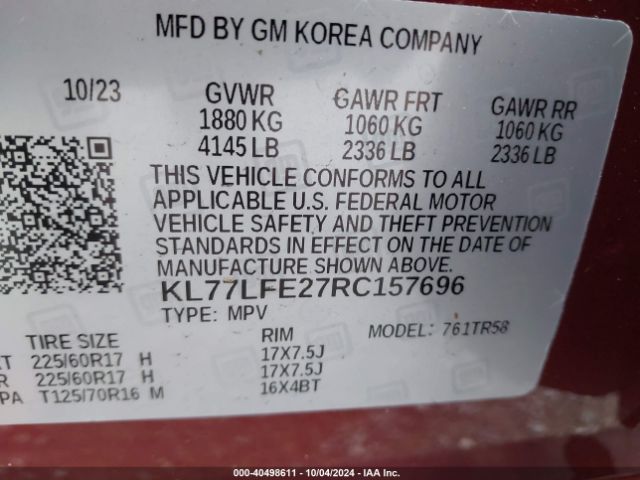 KL77LFE27RC157696 Chevrolet Trax Fwd Sp