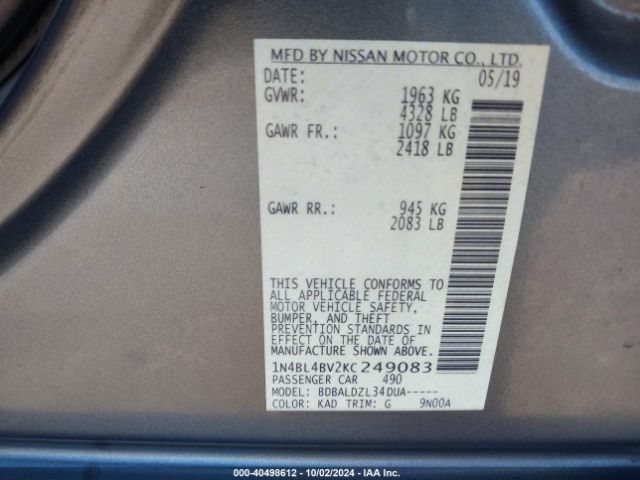 1N4BL4BV2KC249083 Nissan Altima 2.5 S