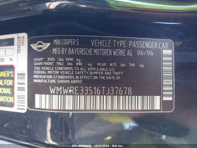 2006 MINI COOPER S WMWRE33516TJ37678 Photo 8