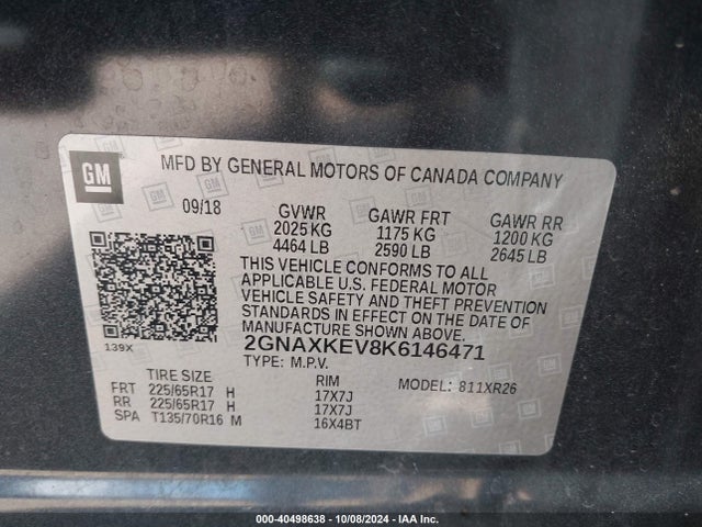 Chevrolet EQUINOX LT 2019 2GNAXKEV8K6146471 Image 9