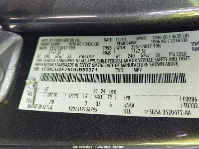 Ford ESCAPE S 2016 1FMCU0F76GUB89371 Image 9