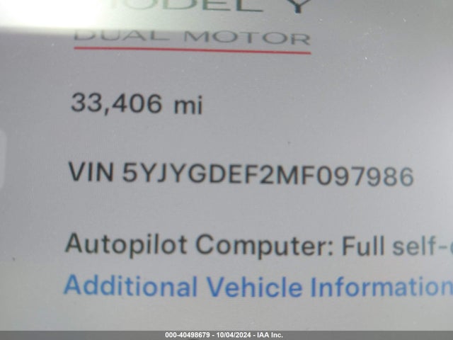 5YJYGDEF2MF097986 Tesla Model Y Performance Dual Motor All-wheel Drive