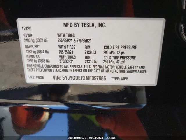 2021 TESLA MODEL Y 5YJYGDEF2MF097986 Photo 8
