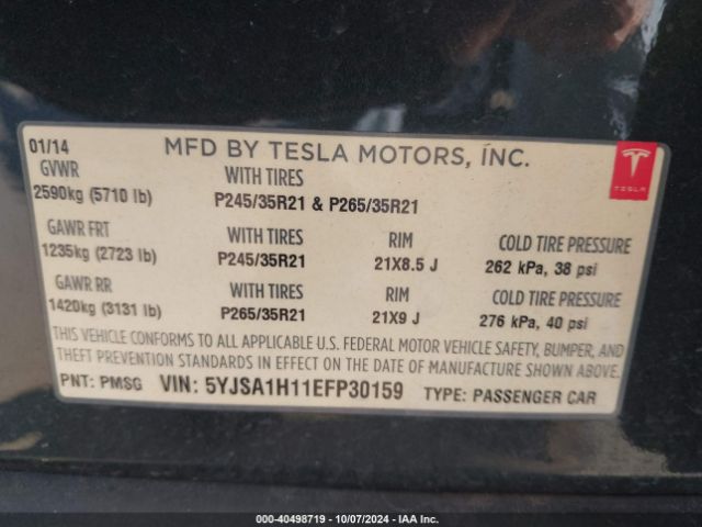 5YJSA1H11EFP30159 Tesla Model S P85