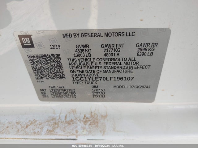 Chevrolet Silverado 2500hd 4wd  Standard Bed Wt 2020 1GC1YLE70LF196107 Image 9