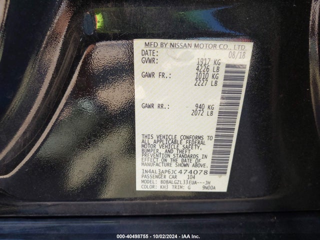 Nissan Altima 2.5 S 2018 1N4AL3AP6JC474078 Image 9