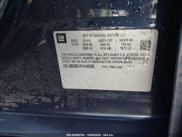 Chevrolet Sonic Ls Manual 2015 1G1JB6SG1F4142685 Image 9