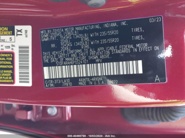 5TDFARAH6PS524101 Toyota Highlander Hybrid Platinum