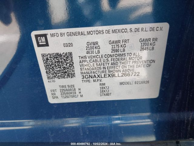 3GNAXLEX9LL266722 Chevrolet Equinox Fwd Lt 2.0l Turbo