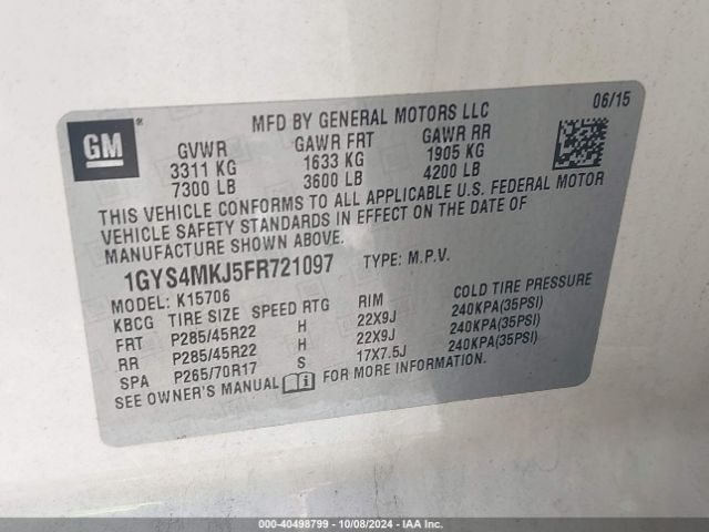 1GYS4MKJ5FR721097 Cadillac Escalade Luxury