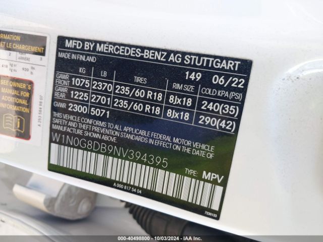 W1N0G8DB9NV394395 Mercedes-Benz Glc 300 Suv