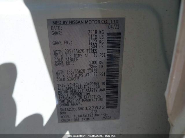 5N1AZ2DJ8MC127622 Nissan Murano Platinum Fwd
