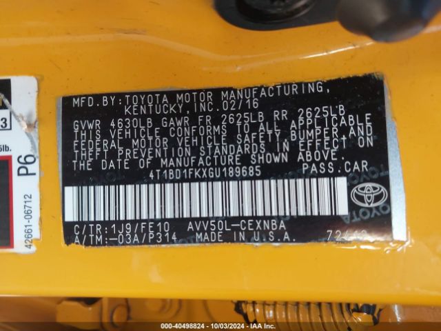 4T1BD1FKXGU189685 Toyota Camry Hybrid Le