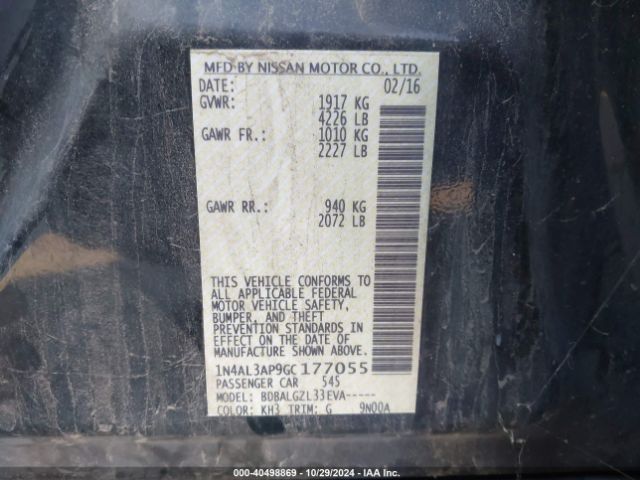 1N4AL3AP9GC177055 Nissan Altima 2.5 S