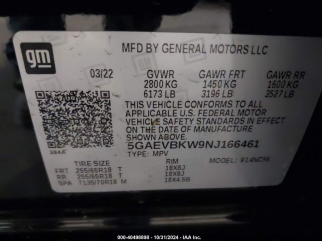 5GAEVBKW9NJ166461 Buick Enclave Awd Premium