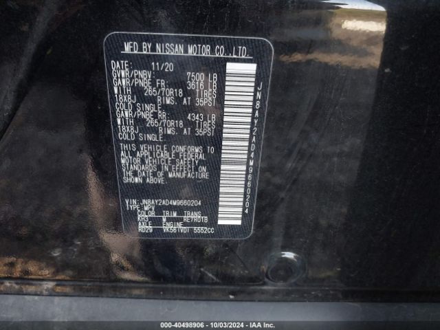 JN8AY2AD4M9660204 Nissan Armada Sv 4wd